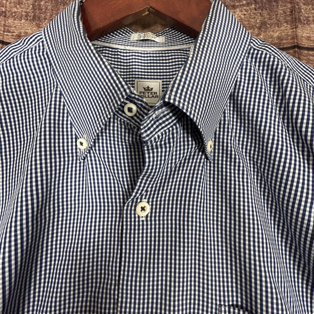 Peter Millar Seaside Finish Mens Navy Plaid Cotton Long‎ Sleeve Button Down XL - Picture 3 of 8